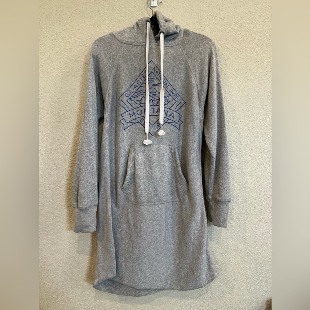 Athleisure Sweatshirt Dress Gray Midi Dress Casual Size Large Glacier National